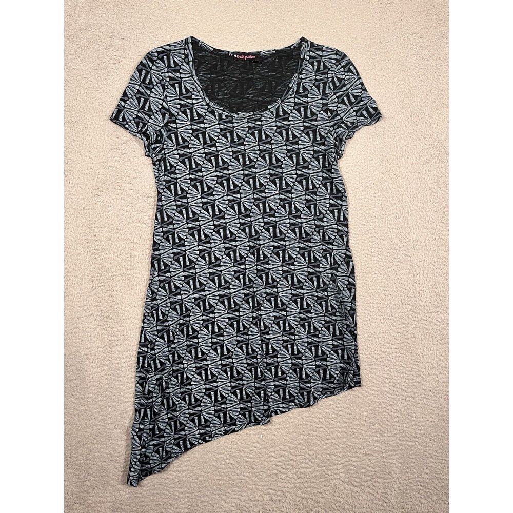 Fresh‎ Produce Asymetrical Top Tunic Small S Blue Black Short Sleeve Cotton Fans